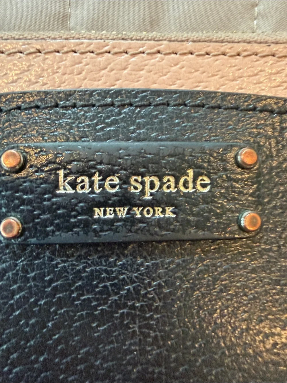 kate spade Black and Blush Leather Small Zip Card Holder